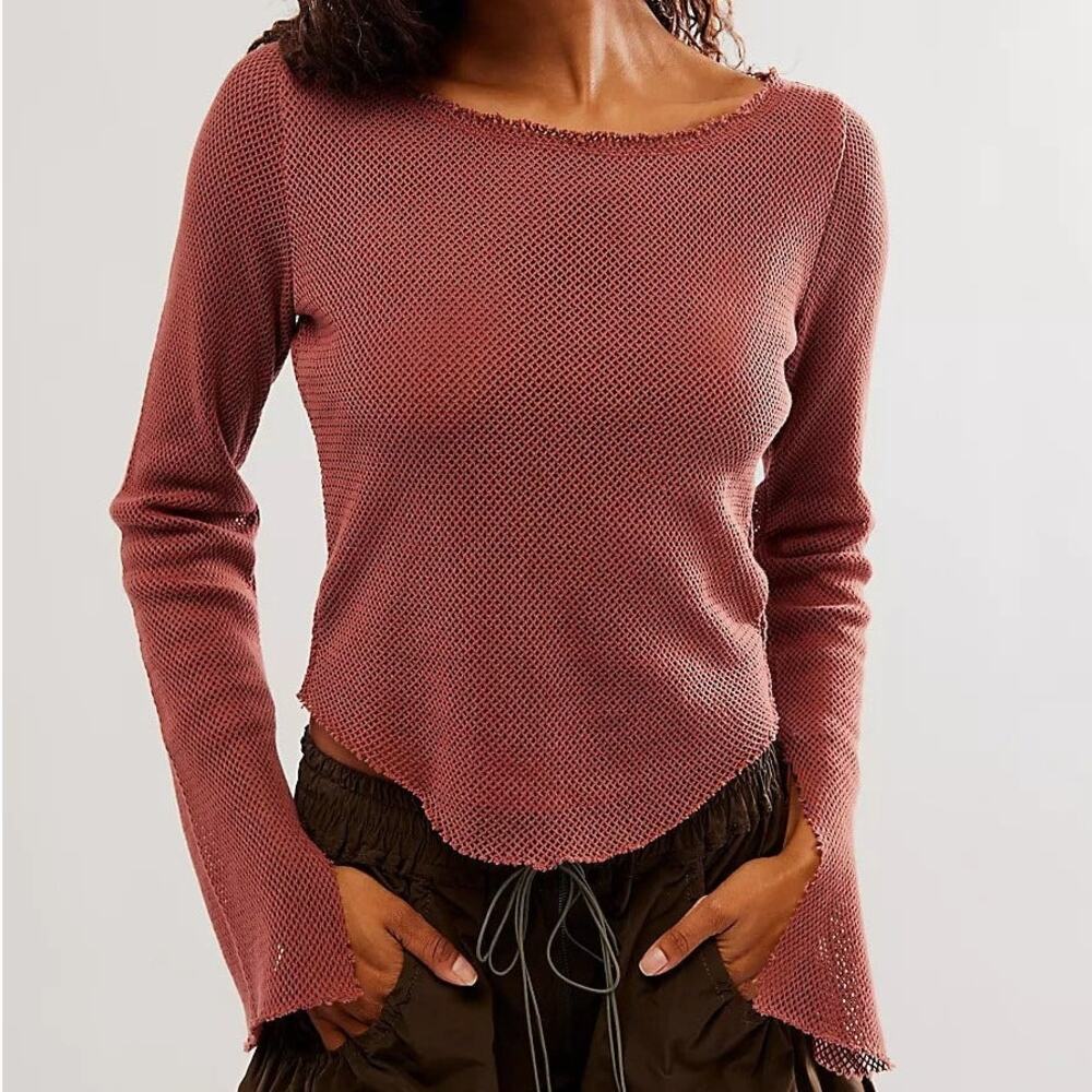 Free People Beau Mesh Layering Blouse Top